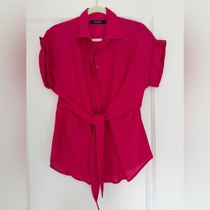 Lauren Ralph Lauren Bright Pink Tie-Waist Blouse